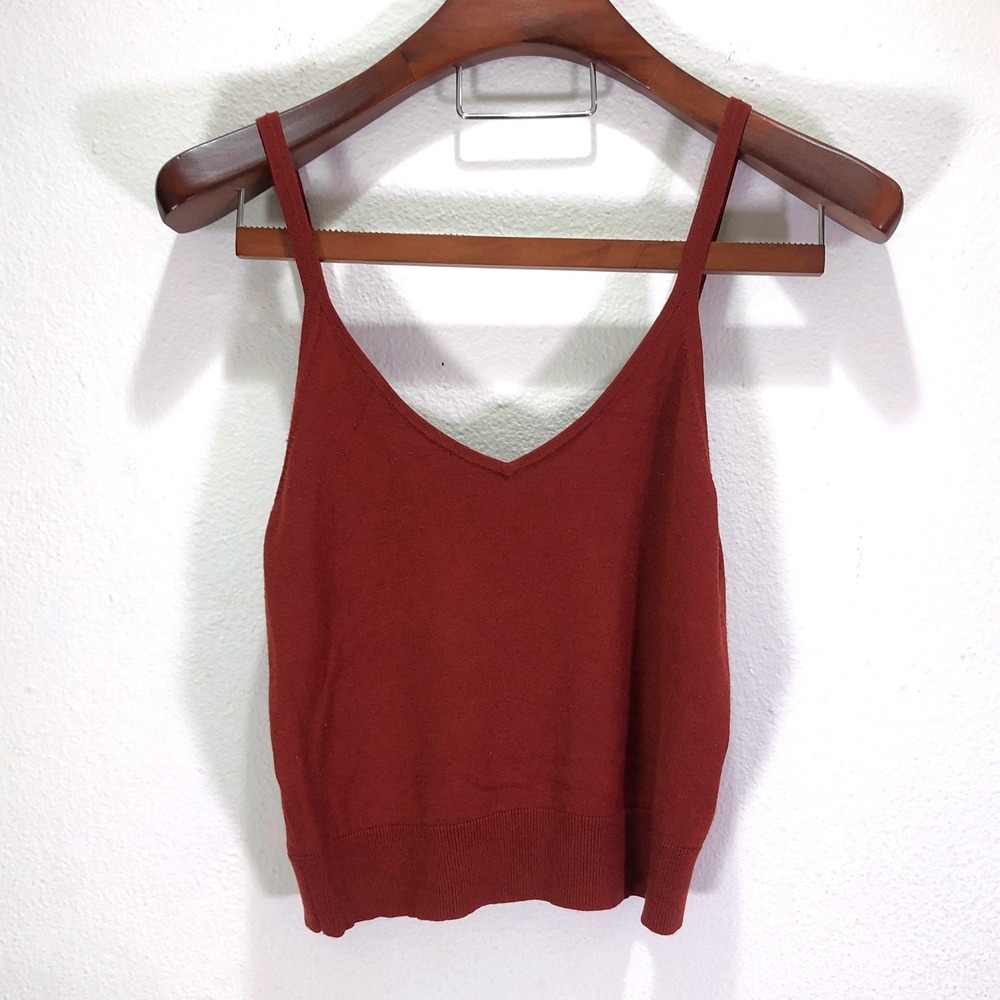 Halogen Womens Rust Red V-Neck Knit Camisole Sweater Tank Top Size Medium